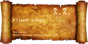 Klimek Kinga névjegykártya